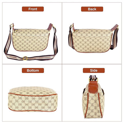 Storite PU Leather Women's Sling Bag with Pouch | Multi-Layer Ladies Purse Travel shoulder bag -Beige