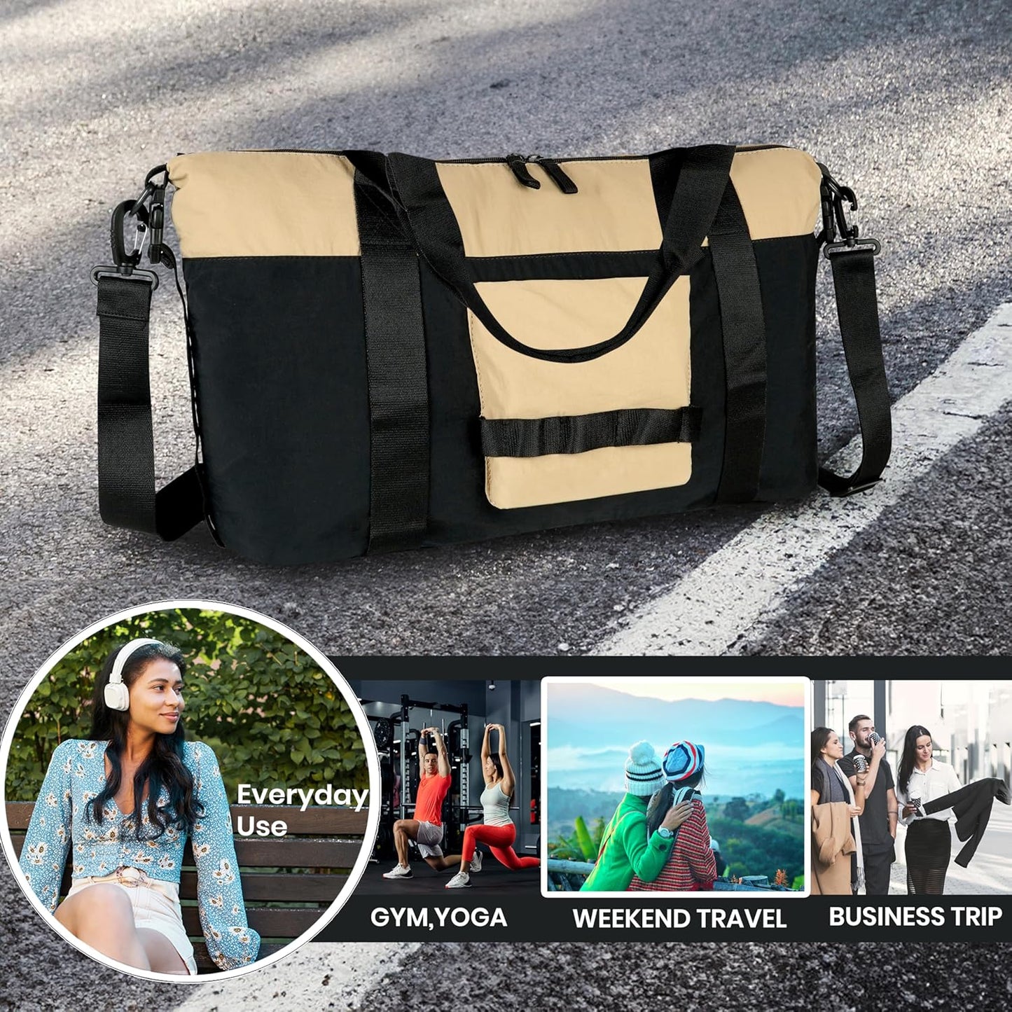 Storite 46 Cm Nylon Luggage Travel Duffle Bag for Women, Sports Shoulder Bag for Women with Wet Pocket Weekender Overnight Luggage Bag,Trendy and Stylish (46x17x29 Cm)