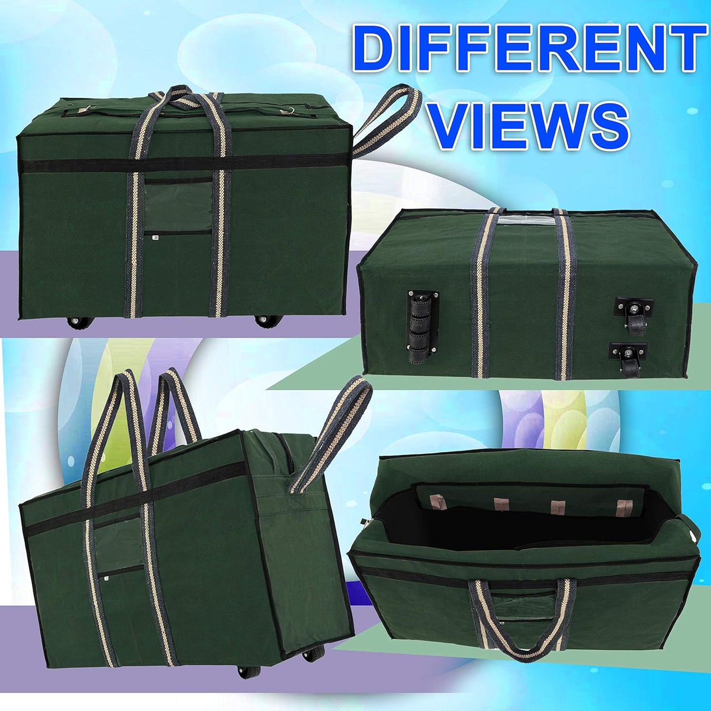 Storite Canvas 73 Cm Large Strong Travel Carry_On_Luggage With Six Wheels & Front Transparent Pocket (73 X 27.5 X 45 Cm, Green)