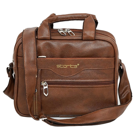 Storite 8 Inch Stylish Small PU Leather Sling Cross Body Travel Office One Side Shoulder Bag for Men Women - Coffee Brown (25 x 11 x 20 Cm)