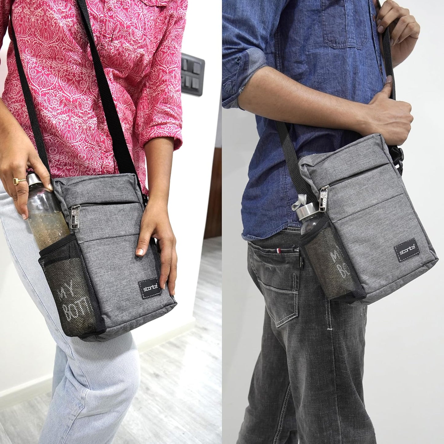 Storite Stylish Padded Small Nylon Sling Cross Body Travel Office Business Messenger One Side Shoulder Bag for Men Women - Grey (25 x 16 x 8 Cm)