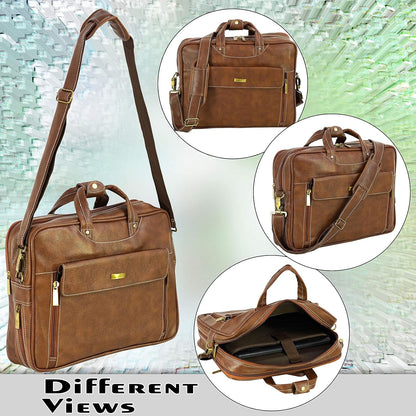 Storite Multi-Pocket 15.6 Inch PU Leather Laptop Bag for Men, Shoulder Sling Business Messenger Office Bag Carrying Notebook, Tablet Handbags for Women