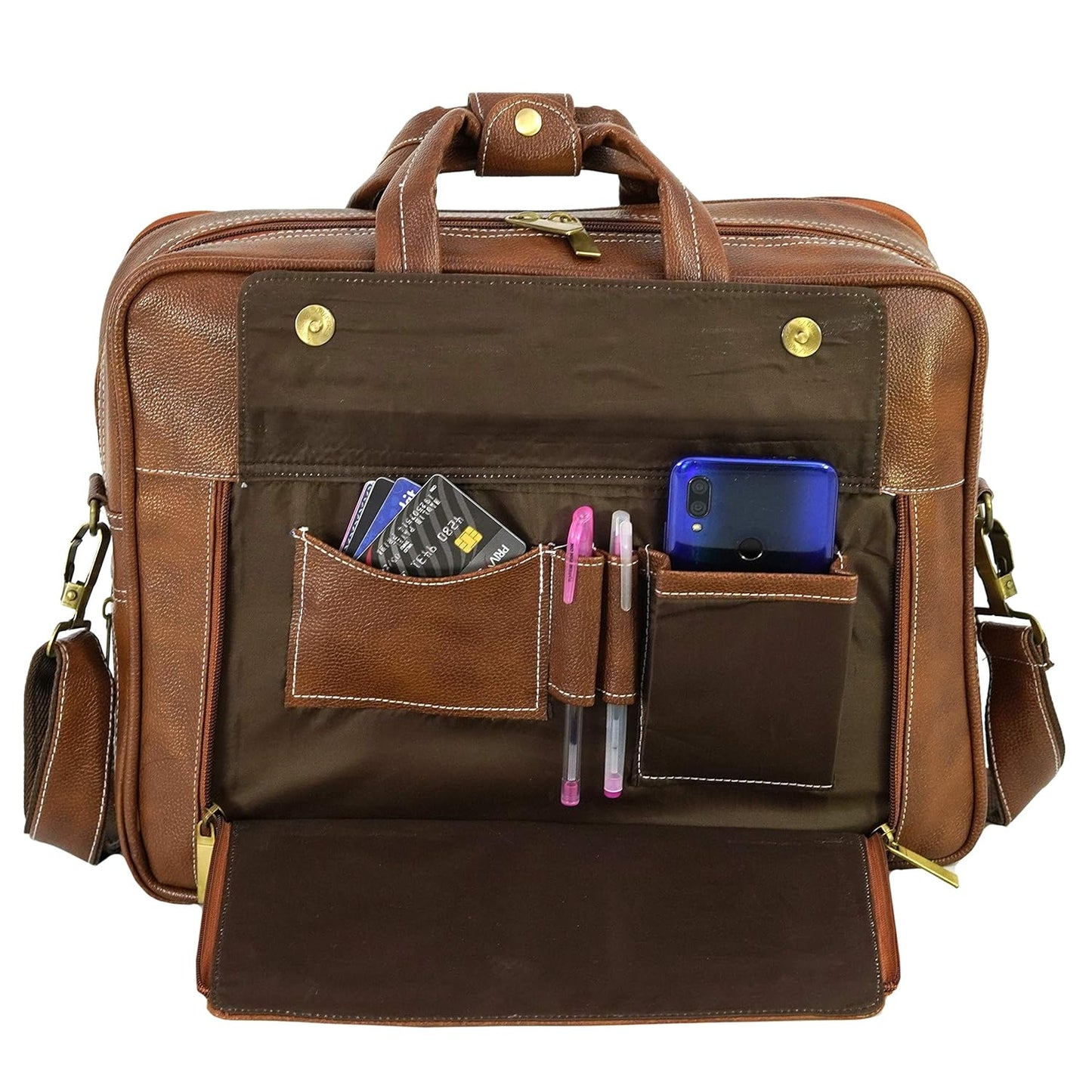 Storite Multi-Pocket 15.6 Inch PU Leather Laptop Bag for Men, Shoulder Sling Business Messenger Office Bag Carrying Notebook, Tablet Handbags for Women