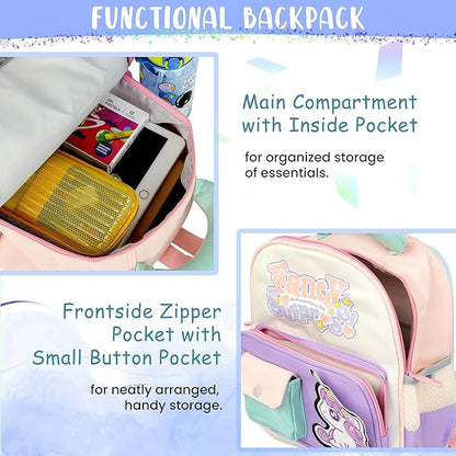 Storite Fancy Unicorn Kids Backpack – Lightweight and Comfortable School Bag for Girls, Suitable for Preschool and Primary Classes (Ages 3-8) - Purple and Cream