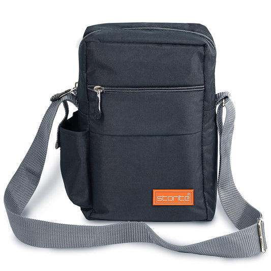 Storite 10 Inch Stylish Padded Mini Sling Bag for Men and Women, Small Passport Travel Bag and Small Sling Bag With Water Bottle Pocket (25 x 16 x 7.5cm, Dark Grey)