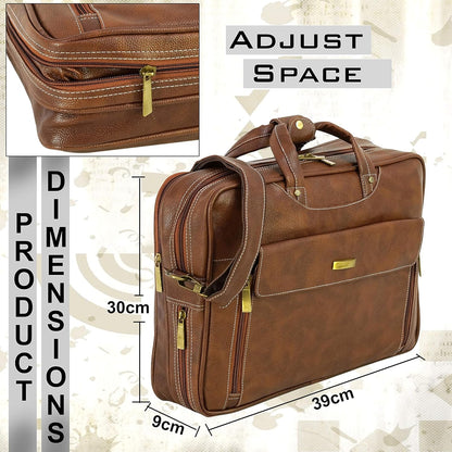 Storite Multi-Pocket 15.6 Inch PU Leather Laptop Bag for Men, Shoulder Sling Business Messenger Office Bag Carrying Notebook, Tablet Handbags for Women
