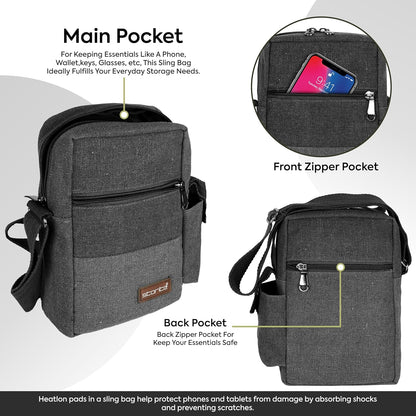 Storite Stylish Padded Canvas Small Sling Cross Body Travel Office One Side Shoulder Bag for Men Women (16 x 8 x 25.5 Cm) (Grey)