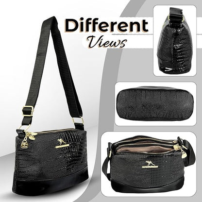 Storite Small PU Leather Women Tote Bag, Glossy Texture Fashionable & Party Sling Bag, Pillow Shoulder Crossbody Bag with Adjustable Strap-Black