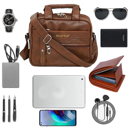 Storite 8 Inch Stylish Small PU Leather Sling Cross Body Travel Office One Side Shoulder Bag for Men Women - Coffee Brown (25 x 11 x 20 Cm)
