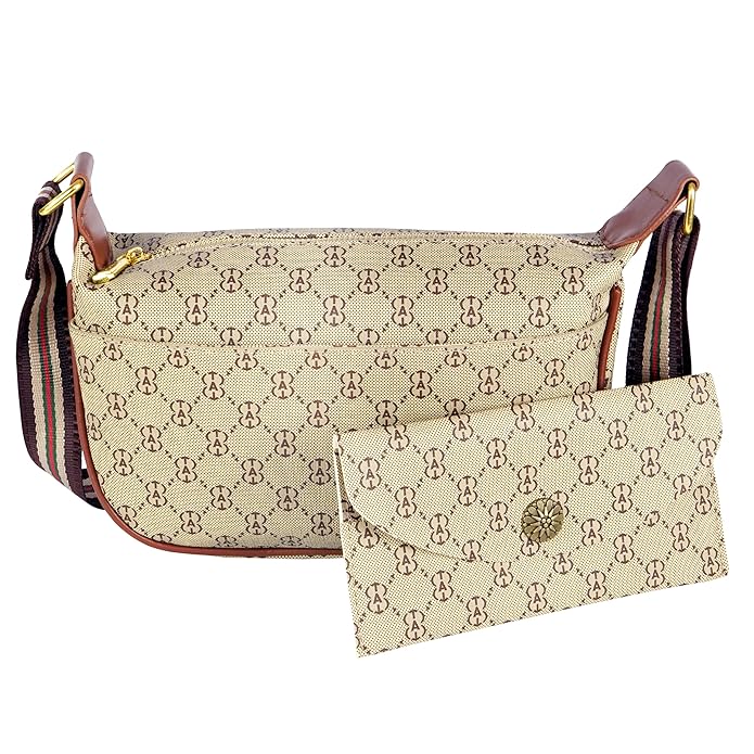 Storite PU Leather Women's Sling Bag with Pouch | Multi-Layer Ladies Purse Travel shoulder bag -Beige