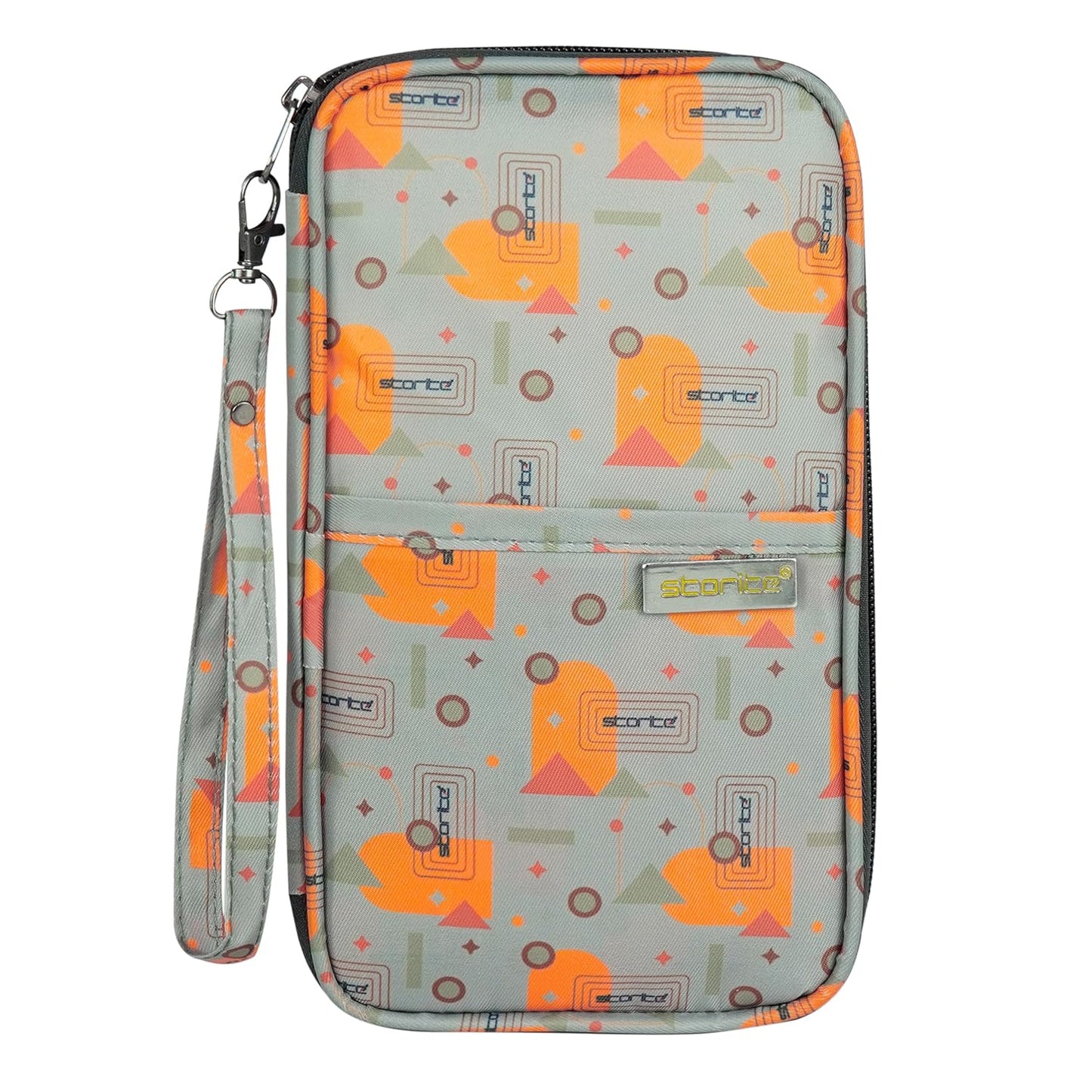 Storite Nylon Geometric Design Travel Passport Holder Wallet Passport Cover Travel Accessories Passport Holder Organizer for Men Women(Orange/Grey - 13 x 3 x 23 cm)