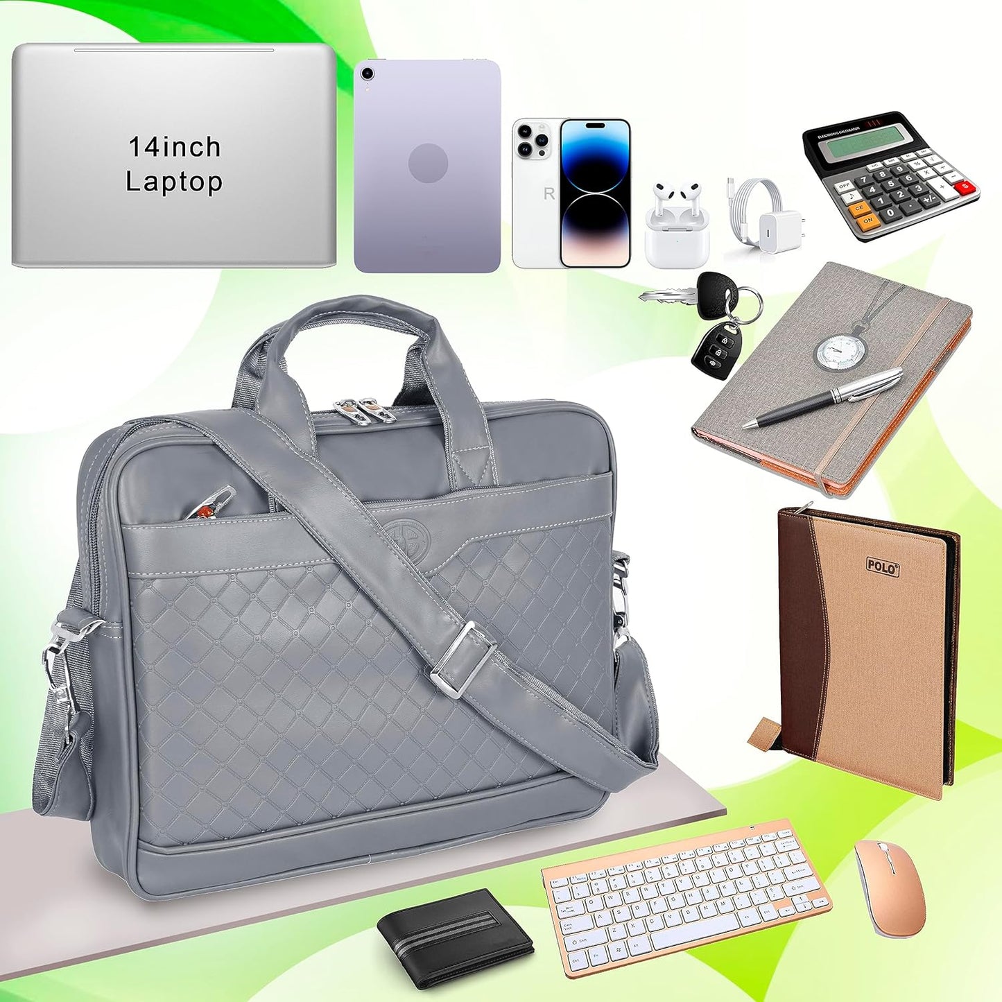 Storite Mystic Formal Business Briefcase Bag Crossbody Messenger College Bags For Men Women Tablet Laptop Upto 14 Inch | Handbags with Shoulder Straps -Grey