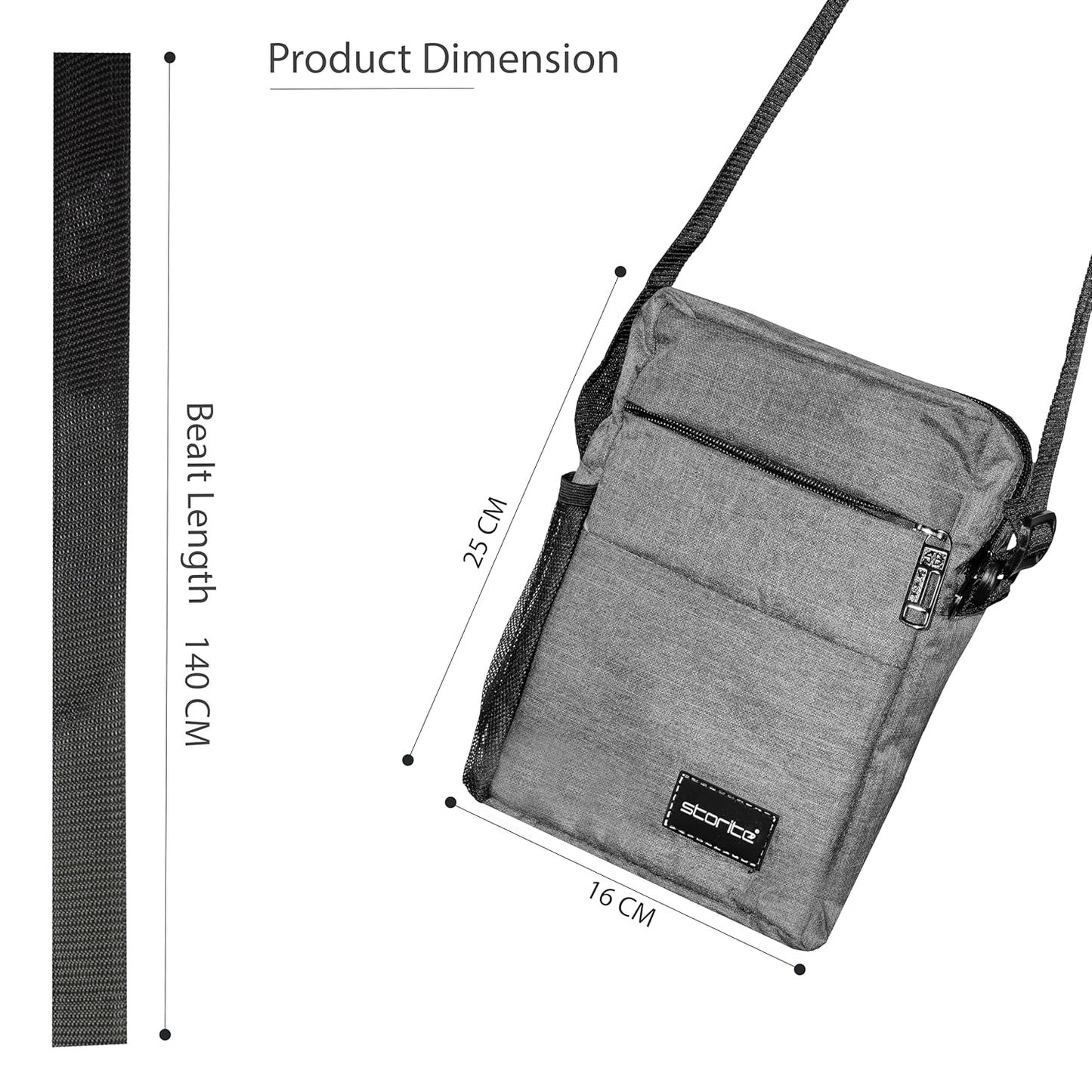 Storite Stylish Padded Small Nylon Sling Cross Body Travel Office Business Messenger One Side Shoulder Bag for Men Women - Grey (25 x 16 x 8 Cm)