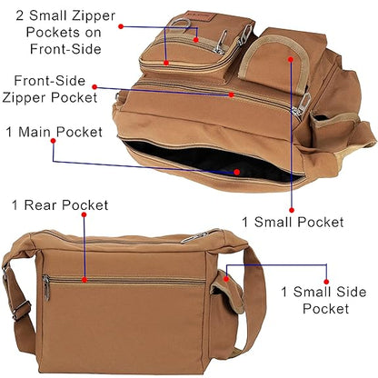 Storite Stylish Small Size Canvas Sling Cross Body Travel Bag for Men Women (29x11.5x22.5cm, Brown)
