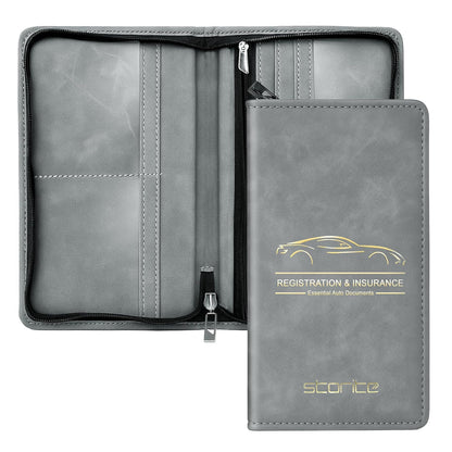 Storite Pu Leather Zipper Unique Car Registration and Insurance Card Holder, Vehicle License Document Glove Box Compartment Organizer for Men and Women - (Grey- 23 x 1 x 13.5cm)