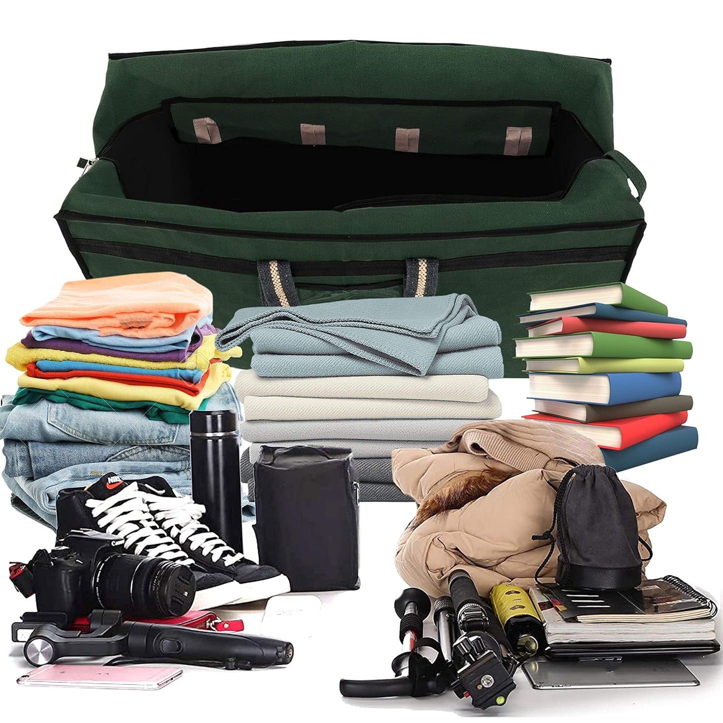 Storite Canvas 73 Cm Large Strong Travel Carry_On_Luggage With Six Wheels & Front Transparent Pocket (73 X 27.5 X 45 Cm, Green)