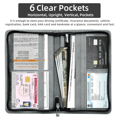 Storite Pu Leather Zipper Unique Car Registration and Insurance Card Holder, Vehicle License Document Glove Box Compartment Organizer for Men and Women - (Grey- 23 x 1 x 13.5cm)
