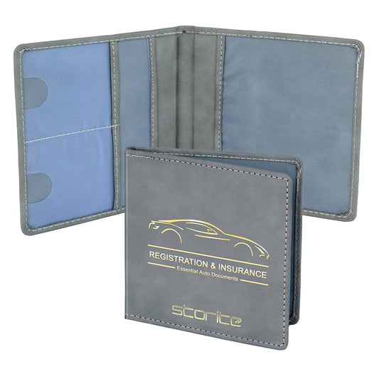 Storite Car Registration and Insurance Card Holder Leather Glove Box Organizer with Magnetic Closure for Driver's License and Essential Documents Interior Car Accessories (Grey-13.5 x 13.5 cm)