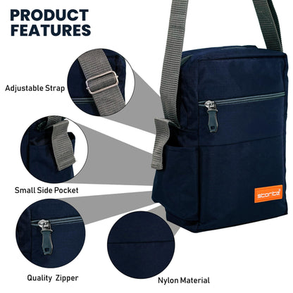Storite 10 Inch Stylish Padded Mini Sling Bag for Men and Women, Small Passport Travel Bag and Small Sling Bag With Water Bottle Pocket (25 x 16 x 7.5cm, Navy Blue)