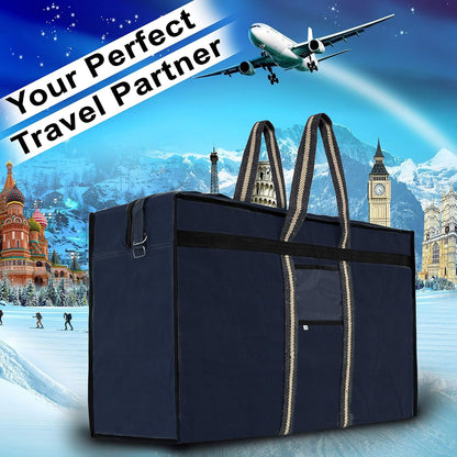 Storite Canvas 90 Liter Large Strong Carry-On Luggage Travel Luggage Duffel Storage Bag With Six Spinner Wheels & Front Transparent Pocket (Blue, 73 X 27.5 X 45 Cm)