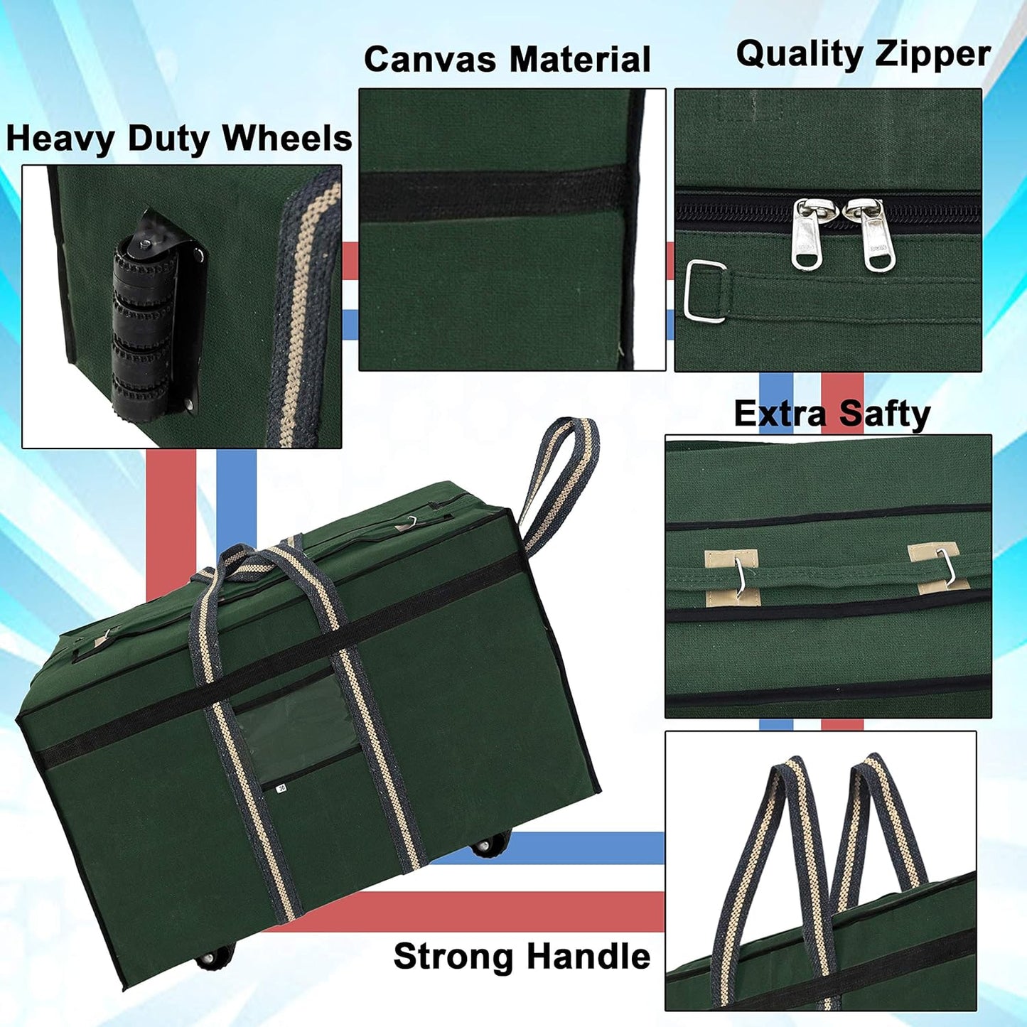 Storite Canvas 73 Cm Large Strong Travel Carry_On_Luggage With Six Wheels & Front Transparent Pocket (73 X 27.5 X 45 Cm, Green)