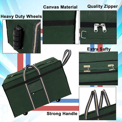 Storite Canvas 73 Cm Large Strong Travel Carry_On_Luggage With Six Wheels & Front Transparent Pocket (73 X 27.5 X 45 Cm, Green)
