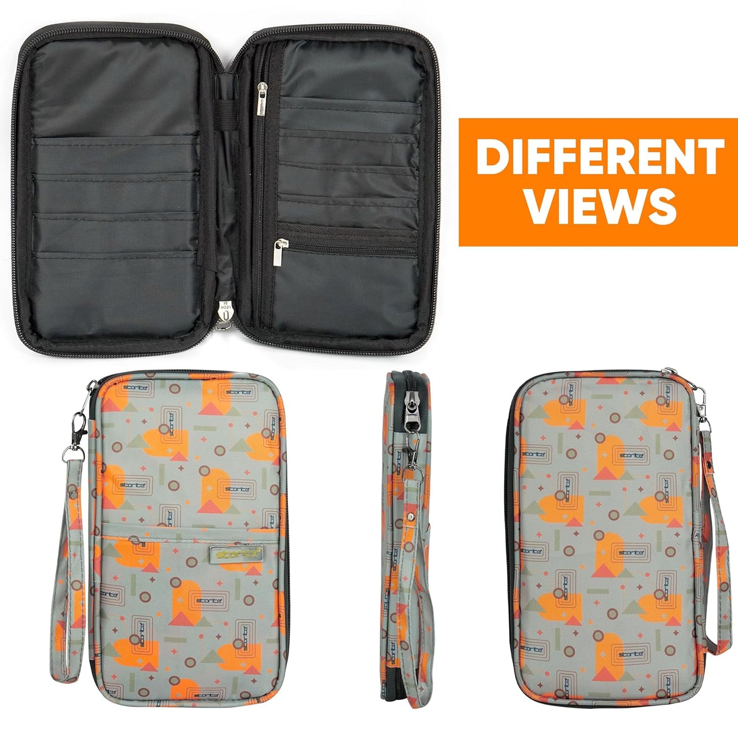 Storite Nylon Geometric Design Travel Passport Holder Wallet Passport Cover Travel Accessories Passport Holder Organizer for Men Women(Orange/Grey - 13 x 3 x 23 cm)