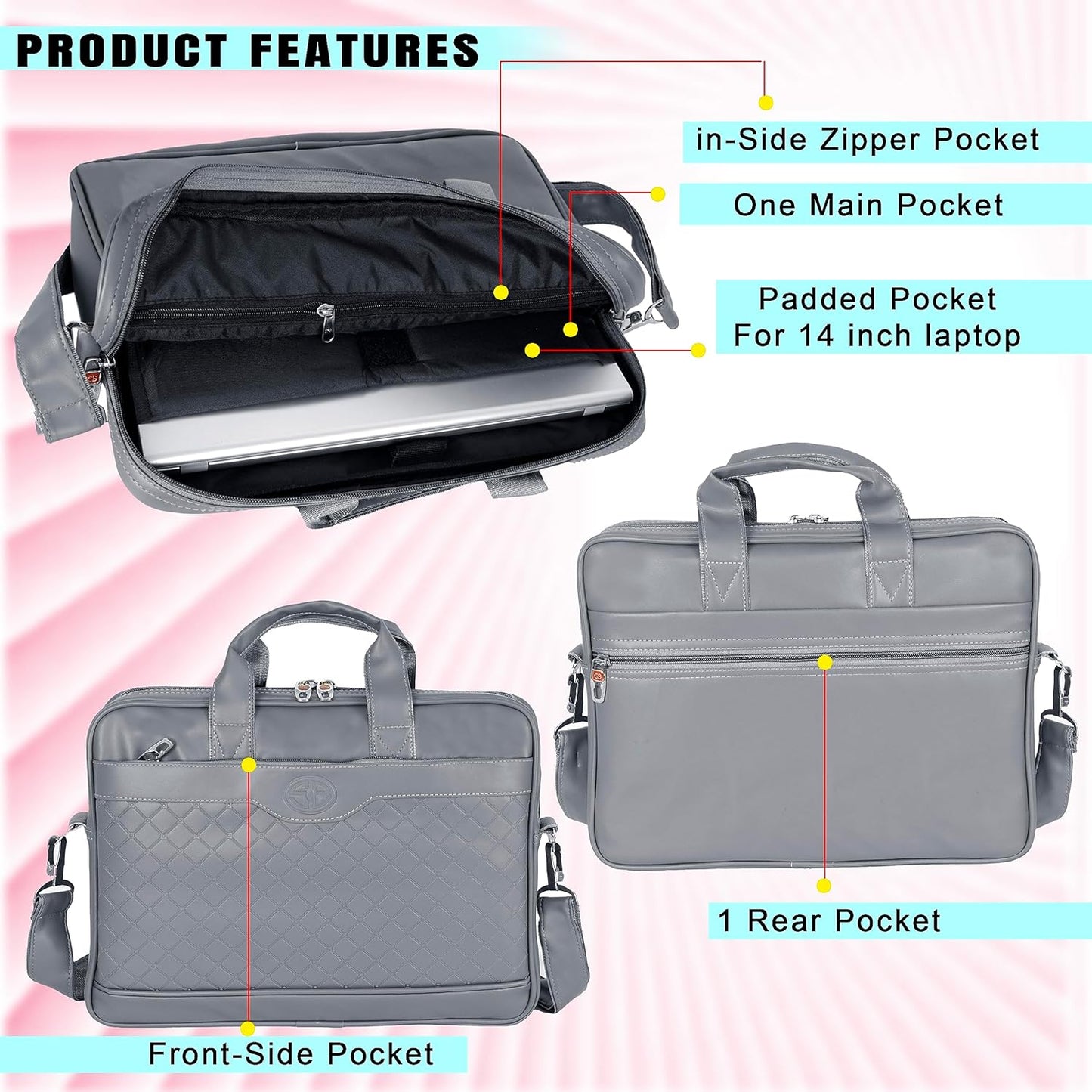 Storite Mystic Formal Business Briefcase Bag Crossbody Messenger College Bags For Men Women Tablet Laptop Upto 14 Inch | Handbags with Shoulder Straps -Grey