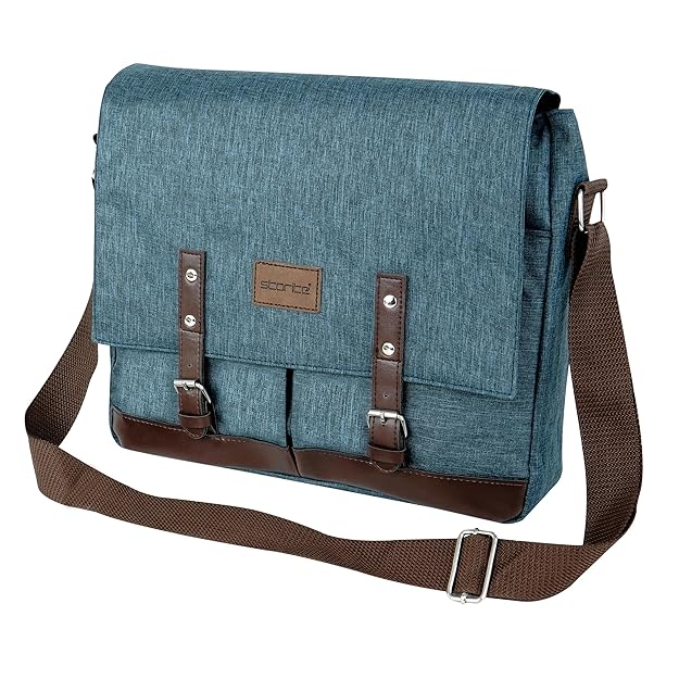 Storite Laptop Messenger Bag for Men & Women – Water-Resistant Office Shoulder Bag with Multiple Pockets, Adjustable Strap & Leatherette Detailing - Dark Teal