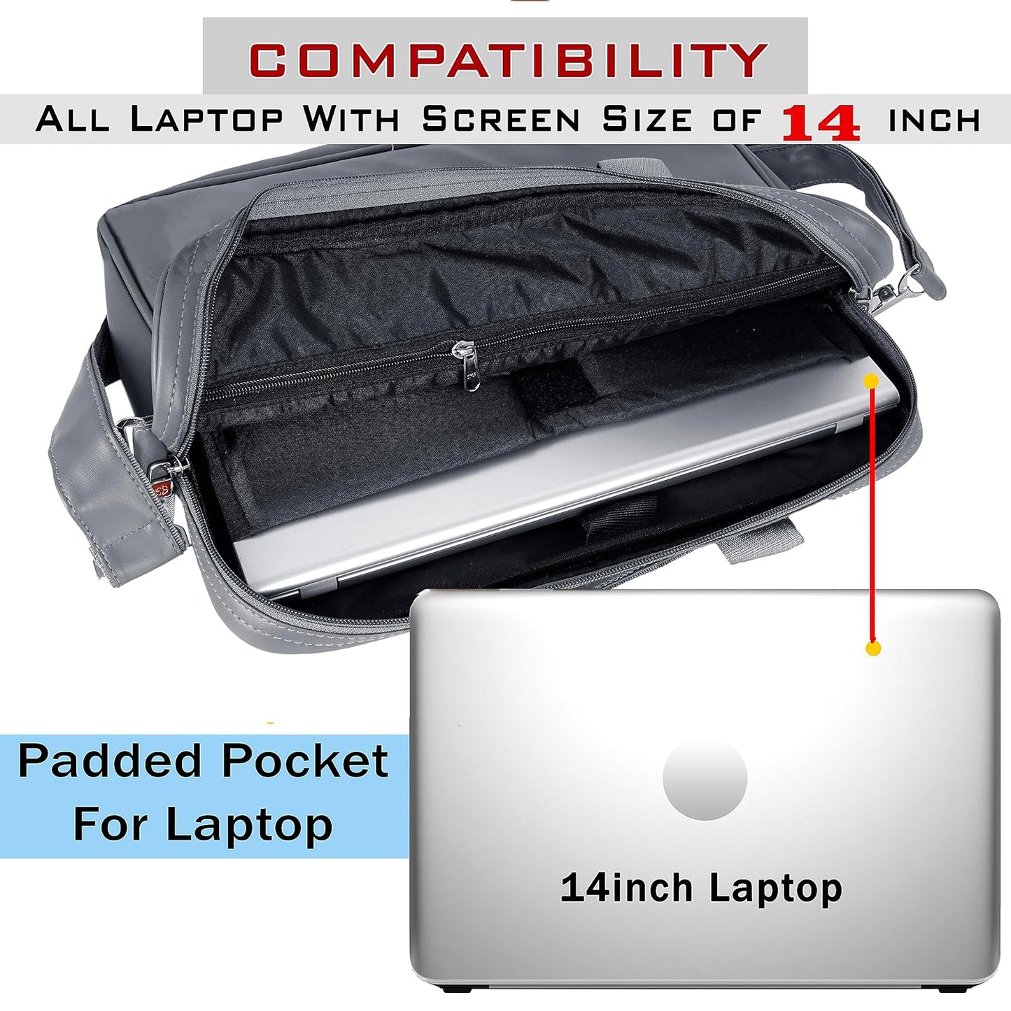 Storite Mystic Formal Business Briefcase Bag Crossbody Messenger College Bags For Men Women Tablet Laptop Upto 14 Inch | Handbags with Shoulder Straps -Grey