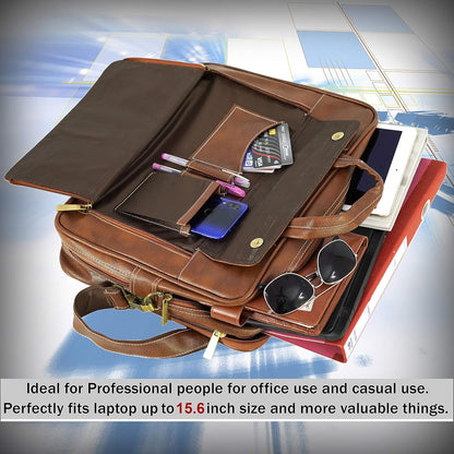 Storite Multi-Pocket 15.6 Inch PU Leather Laptop Bag for Men, Shoulder Sling Business Messenger Office Bag Carrying Notebook, Tablet Handbags for Women