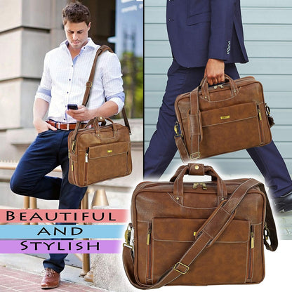 Storite Multi-Pocket 15.6 Inch PU Leather Laptop Bag for Men, Shoulder Sling Business Messenger Office Bag Carrying Notebook, Tablet Handbags for Women