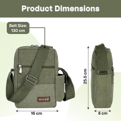 Storite Stylish Padded Canvas Small Sling Cross Body Travel Office One Side Shoulder Bag for Men Women (Green - 16 x 8 x 25.5 Cm)