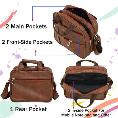 Storite 8 Inch Stylish Small PU Leather Sling Cross Body Travel Office One Side Shoulder Bag for Men Women - Coffee Brown (25 x 11 x 20 Cm)
