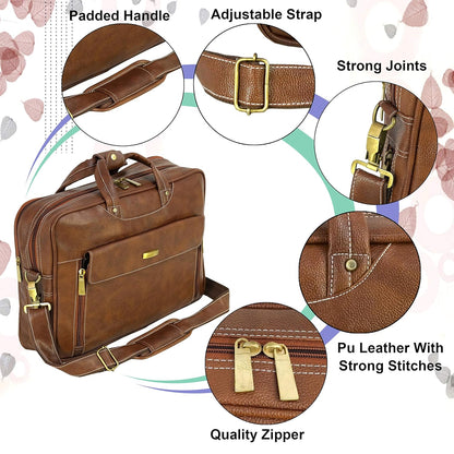 Storite Multi-Pocket 15.6 Inch PU Leather Laptop Bag for Men, Shoulder Sling Business Messenger Office Bag Carrying Notebook, Tablet Handbags for Women