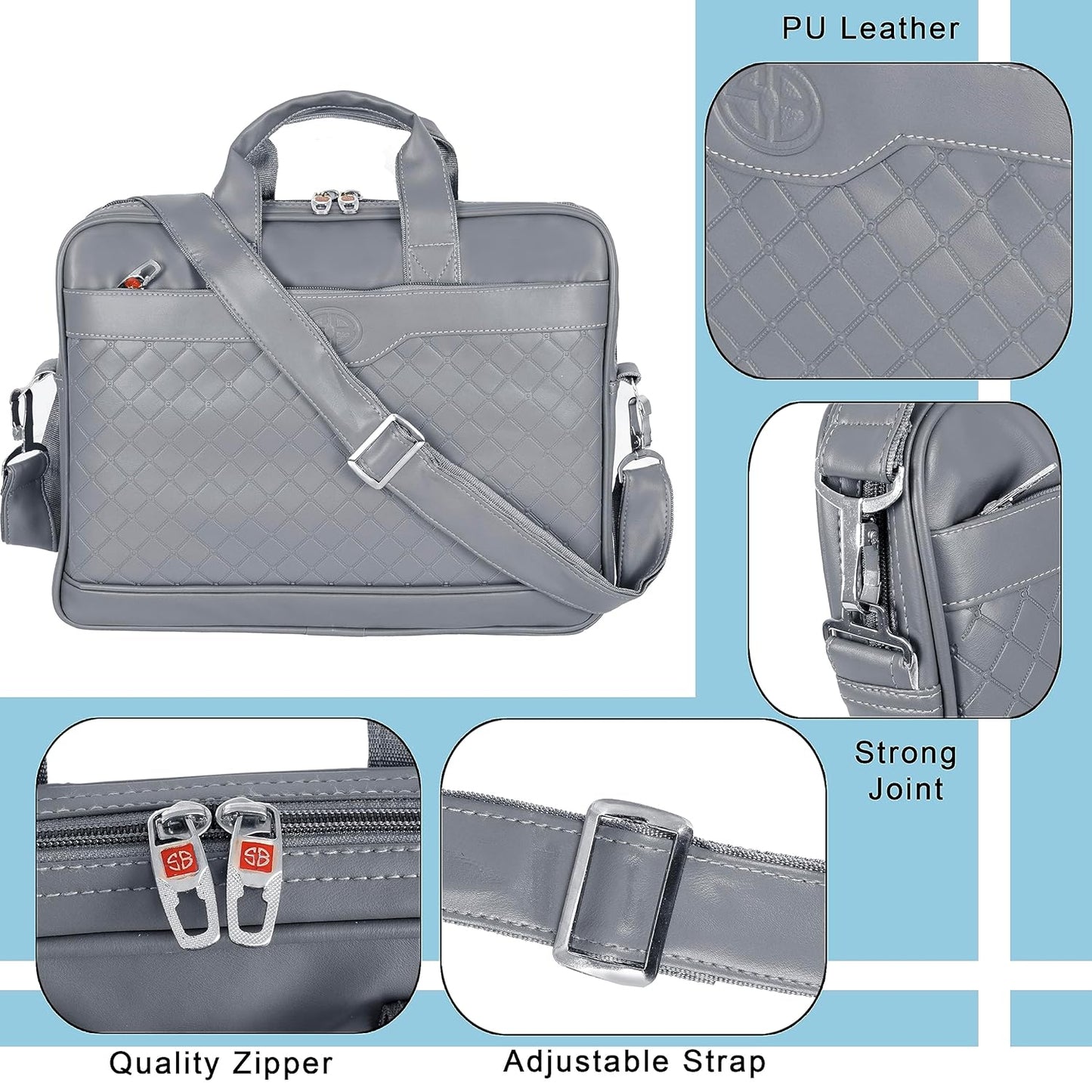 Storite Mystic Formal Business Briefcase Bag Crossbody Messenger College Bags For Men Women Tablet Laptop Upto 14 Inch | Handbags with Shoulder Straps -Grey