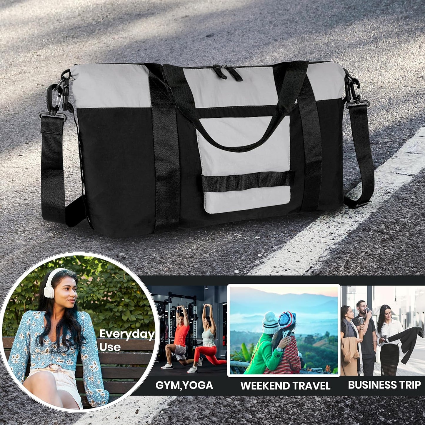 Storite 46 Cm Nylon Luggage Travel Duffle Bag for Women, Sports Shoulder Bag for Women with Wet Pocket Weekender Overnight Luggage Bag,Trendy and Stylish (46x17x29 Cm)
