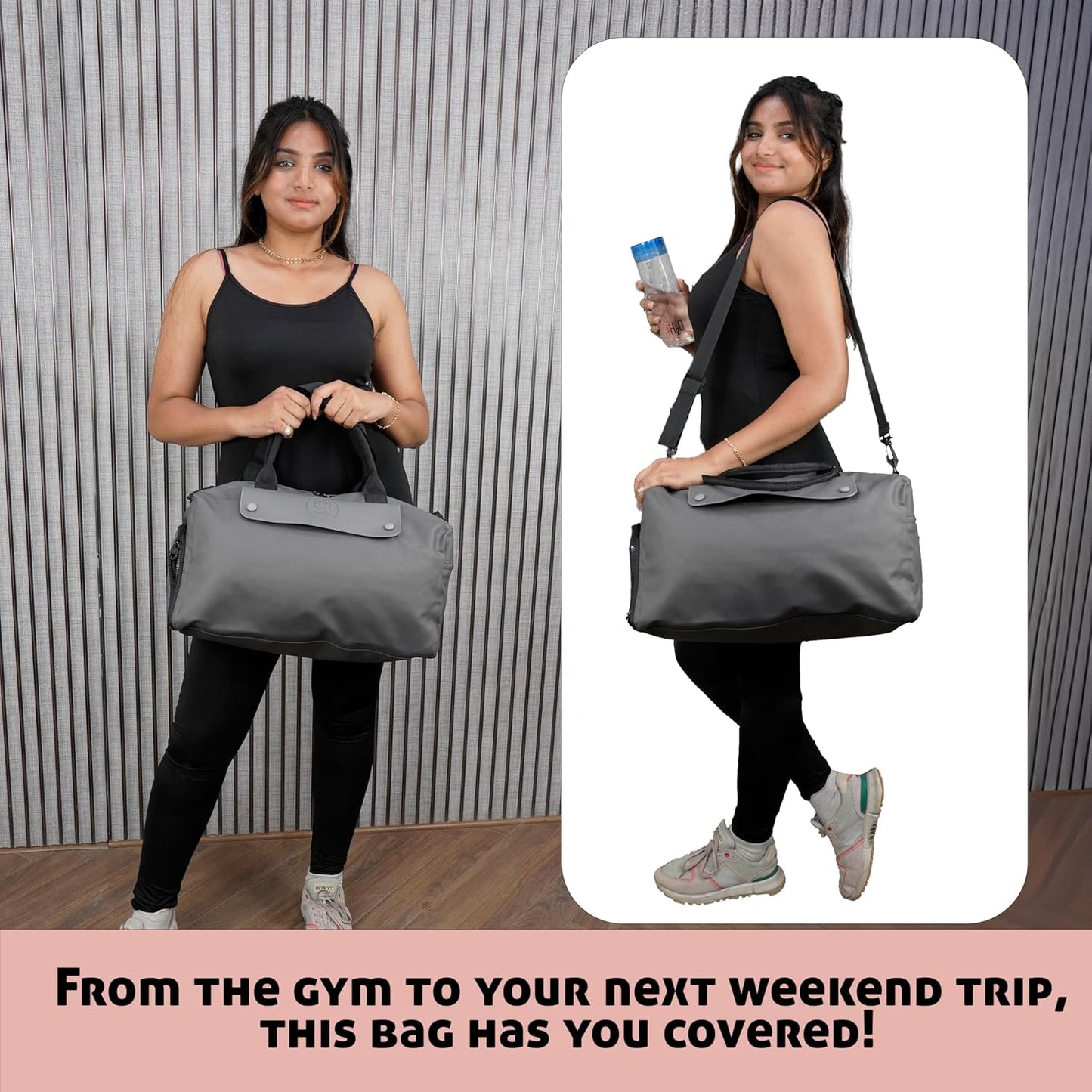 Storite Nylon 43 cm Travel Duffel Bag, Sports Gym Duffle Bag, Shoulder Handbag for Women, Outdoor Weekend Bag with Shoe and Wet Clothes Compartments (Grey,43x23x19 cm)