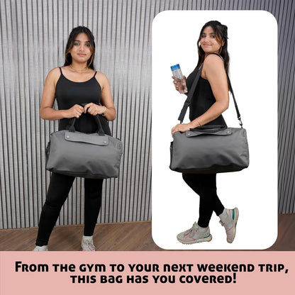 Storite Nylon 43 cm Travel Duffel Bag, Sports Gym Duffle Bag, Shoulder Handbag for Women, Outdoor Weekend Bag with Shoe and Wet Clothes Compartments (Grey,43x23x19 cm)