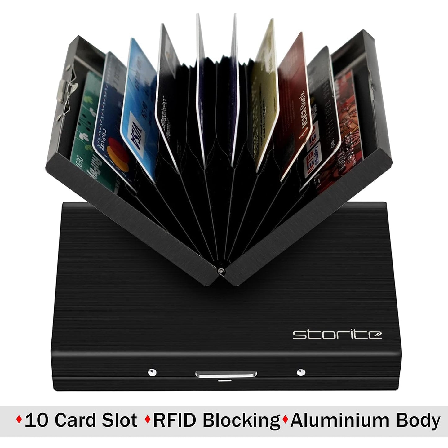 Storite Black 10 Slot RFID Protected Metal Card Holder for Secure Credit/Debit/ATM Cards