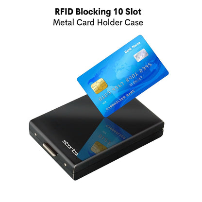 Storite 10 Slot RFID Blocking Vertical Metal Slim Credit Debit ATM Card Holder Wallet for Men and Women - Black