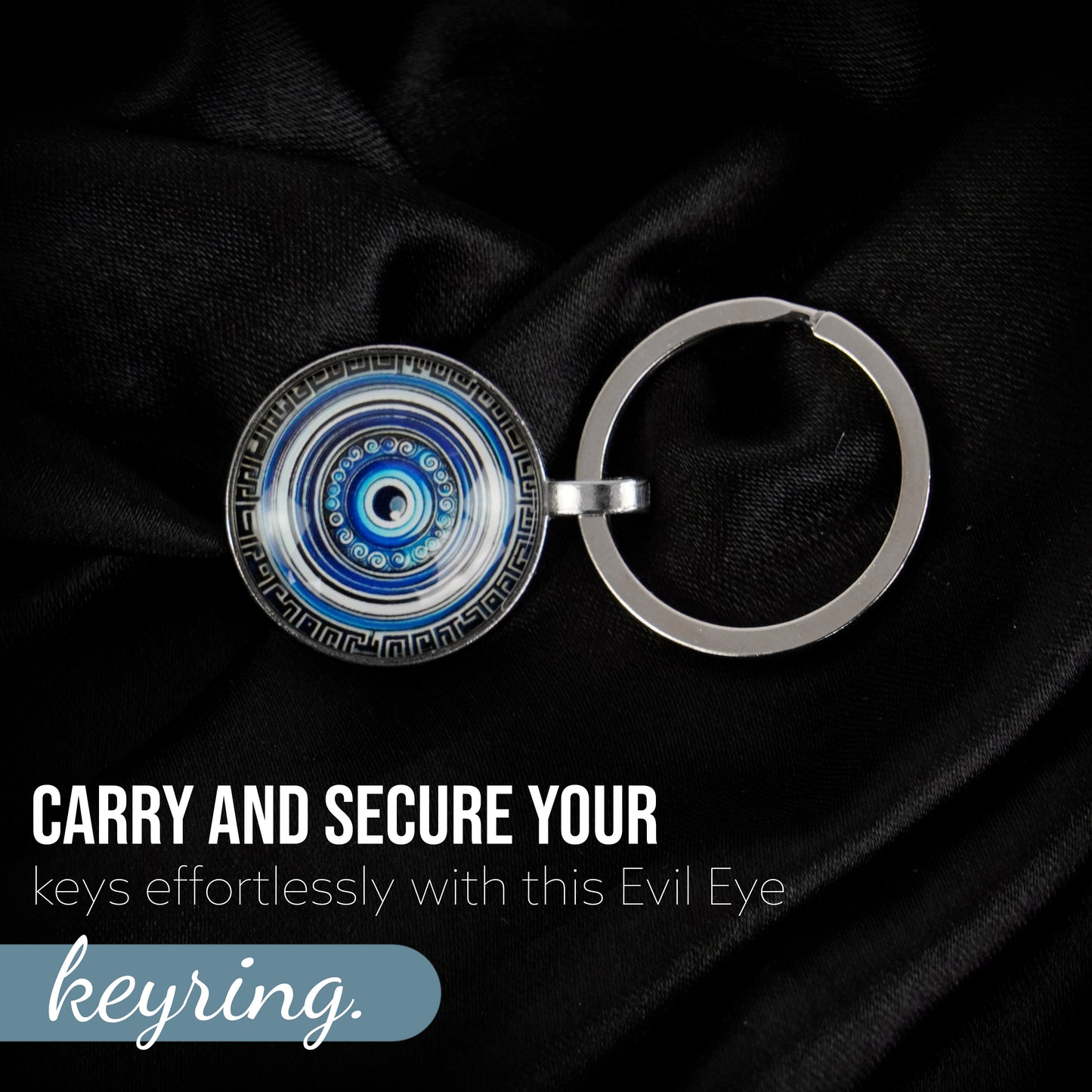 Storite Blue and Silver Color Round Evil Eye Keychain For Bike/Car Gifting With Key Ring Anti-Rust (Pack Of 1)