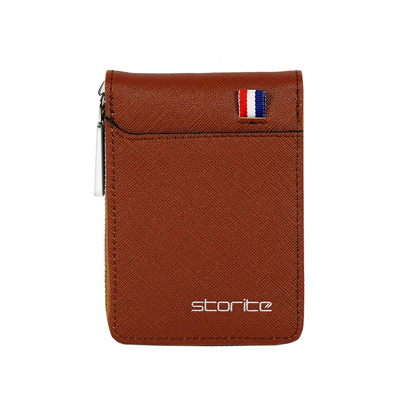 Storite - 9 Slot Vertical PU Leather Card Holder - Light Brown