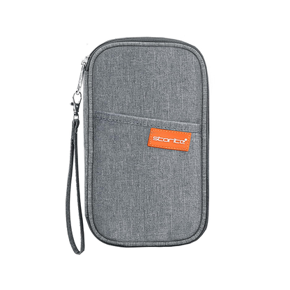 Family Travel Passport Holder – RFID-Blocking Document Organizer With Zipper, Card Slots, & Wrist Strap (Grey)