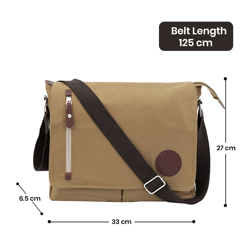 Storite Canvas Crossbody Messenger Bag - Brown, 33 × 6.5 × 27 cm