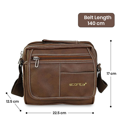 Storite 6.5 Inch PU Leather Small Sling Crossbody Travel Office Messenger Shoulder Bag for Men Women - Brown