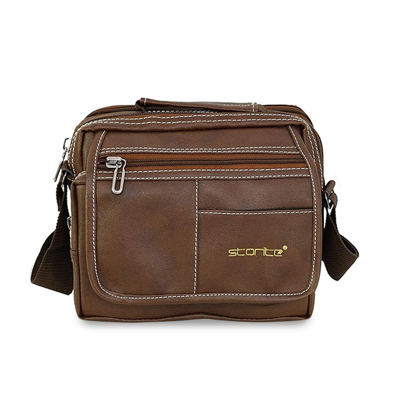 Storite 6.5 Inch PU Leather Small Sling Crossbody Travel Office Messenger Shoulder Bag for Men Women - Brown