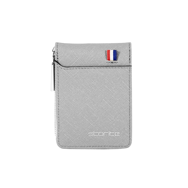 Storite - 9 Slot Vertical PU Leather Card Holder - Silver/Grey