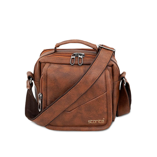 Storite 7 Inch PU Leather Sling Cross Body Travel Office Business Messenger Shoulder Bag - Coffee Brown