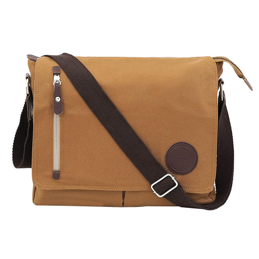 Storite Canvas Sling Cross Body Messenger Bag - Brown, 33 x 6.5 x 27cm